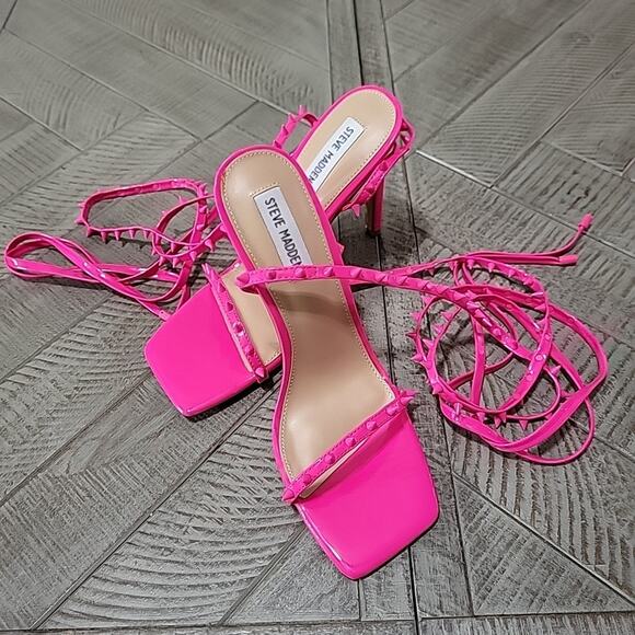 Steve Madden Heels Pink Spiked Stiletto Uplift-S Ankle Wrap - Picture 1 of 7